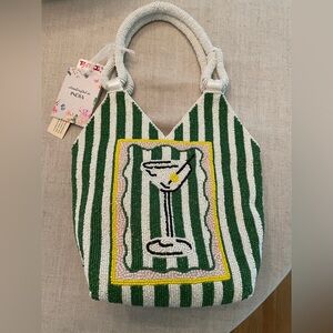 Viral Beaded Martini Green Striped Bag Purse NWT